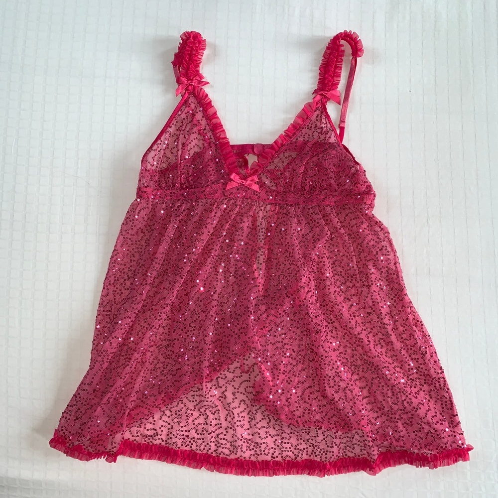 Victoria’s Secret Sexy Little Things Pink Negligee, Size Large, Sequins and Bows - Picture 6 of 8